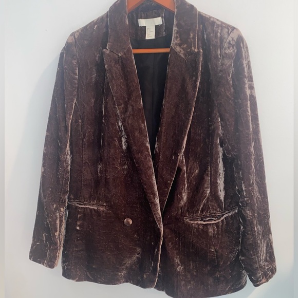 H & M CRUSHED-VELVET BLAZER, DARK TAUPE, sz 12 - Picture 3 of 14